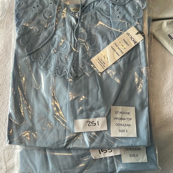 St Roche Virginia Top in Cerulean Blue Cotton Ruffled Eyelet Lace Collar NWT! - Picture 4 of 5